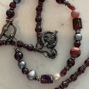 Genuine Beaded Garnet Pearl Necklace and Bracelet Set